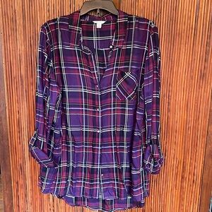 Cato plaid long sleeve blouse
